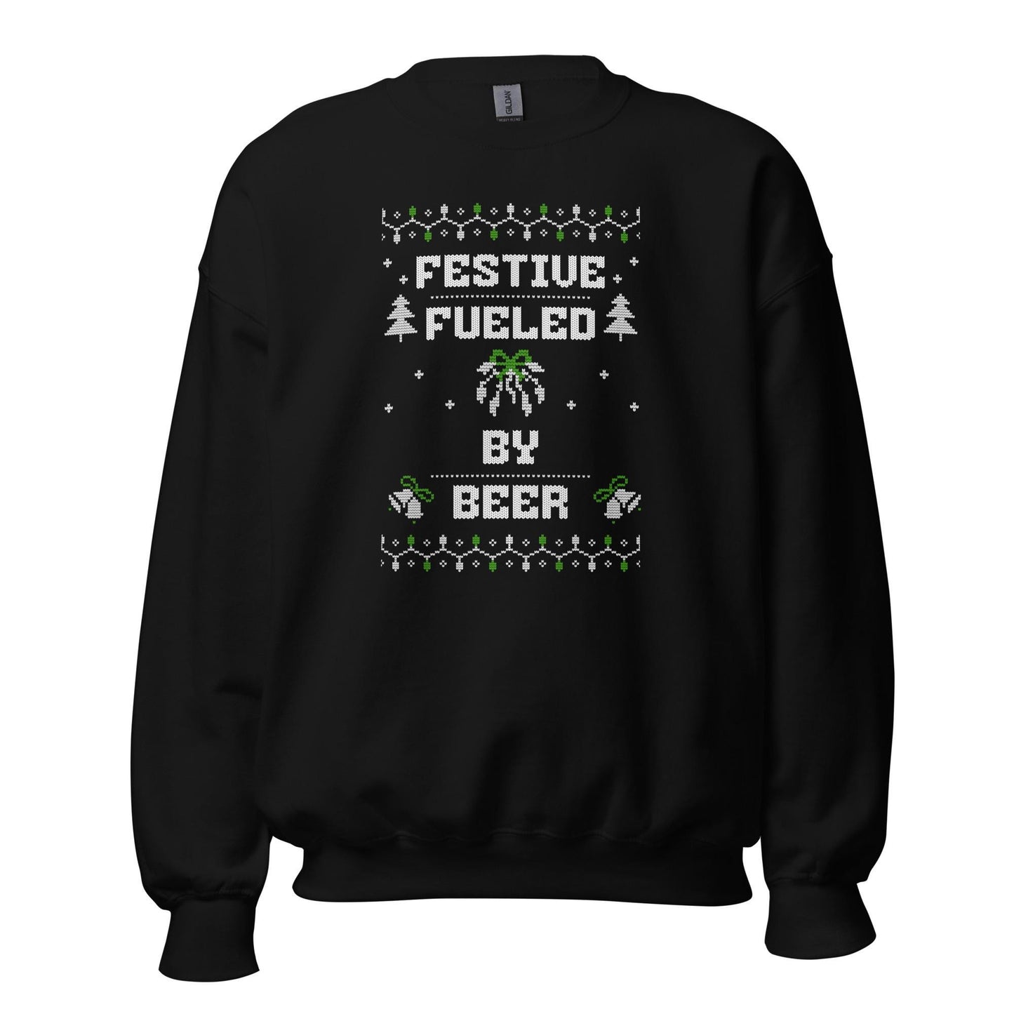 Festive Fueled By Beer Funny Ugly Christmas Jumper | Boozy Drinking | Humorous Knit Xmas Party Holiday Gift