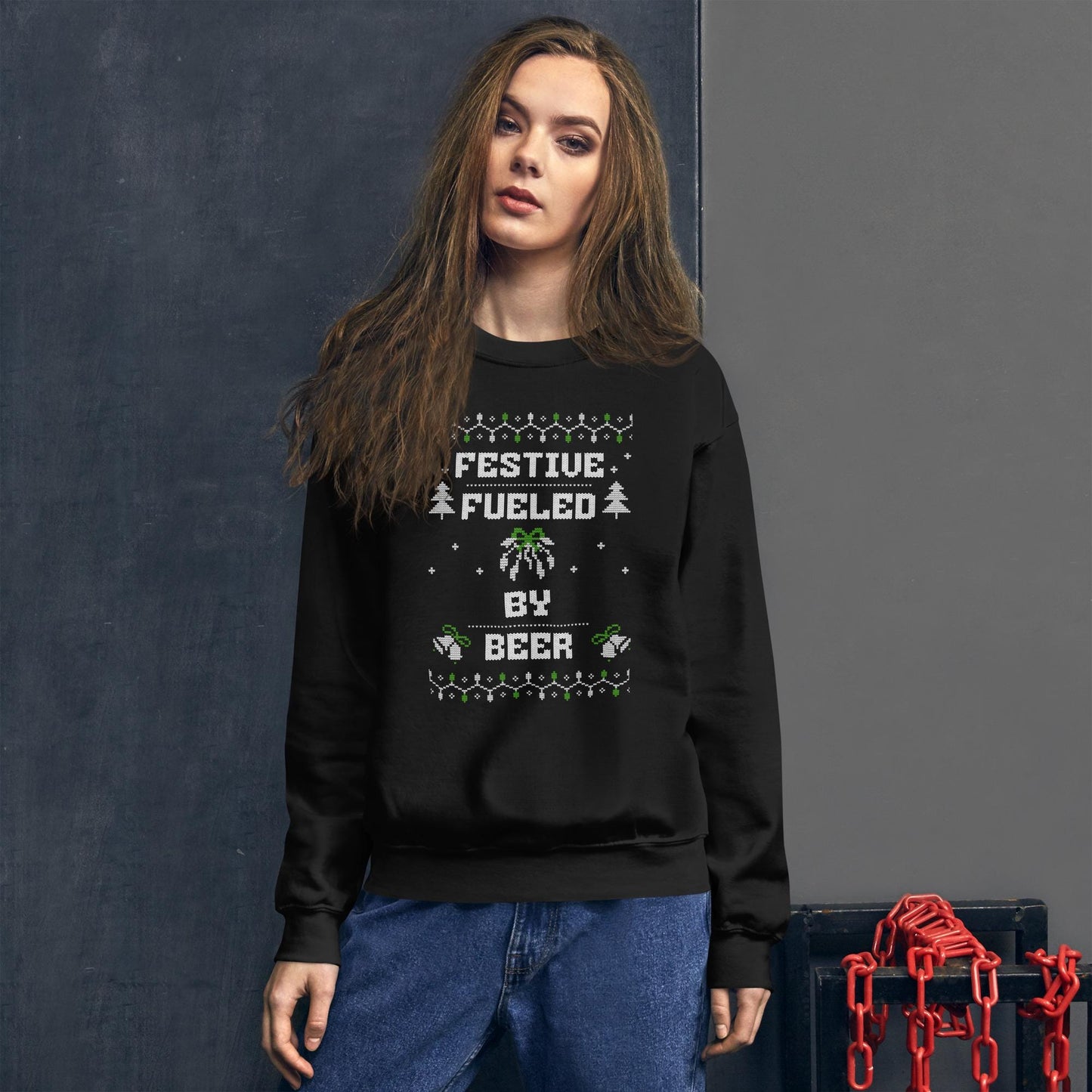 Festive Fueled By Beer Funny Ugly Christmas Jumper | Boozy Drinking | Humorous Knit Xmas Party Holiday Gift