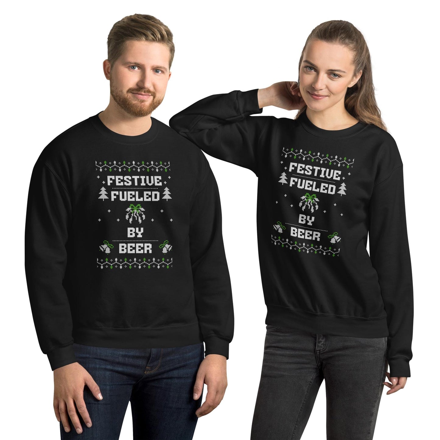 Festive Fueled By Beer Funny Ugly Christmas Jumper | Boozy Drinking | Humorous Knit Xmas Party Holiday Gift