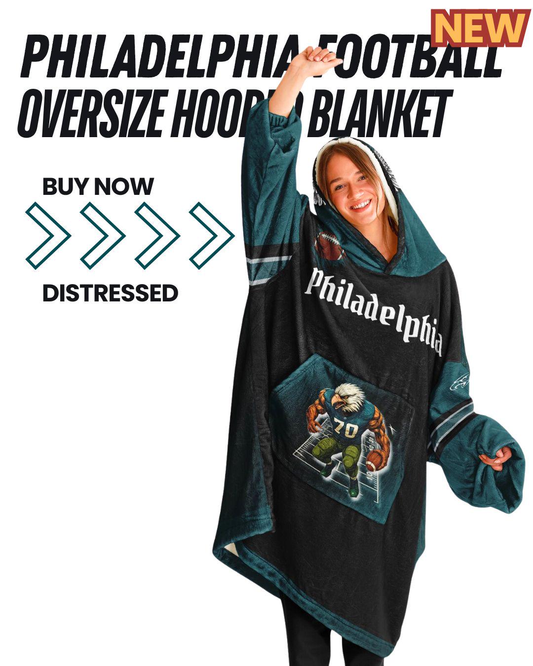 Philadelphia Football Oversized Hooded Blanket: Bird Black Distressed Player Cuddle Hoodie