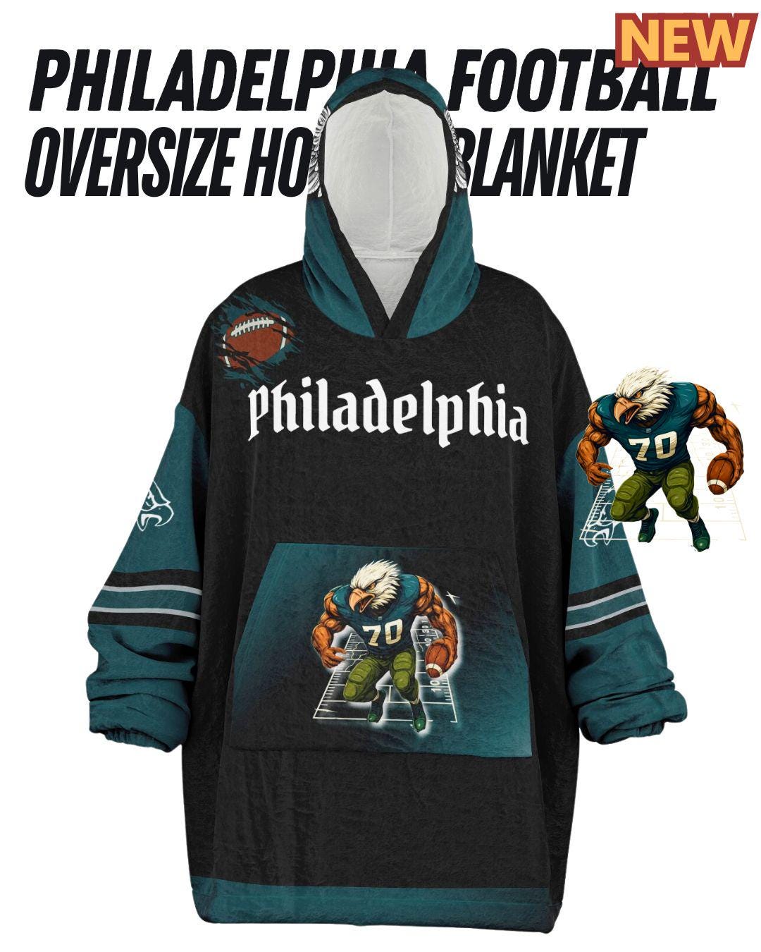 Philadelphia Football Oversized Hooded Blanket: Bird Black Distressed Player Cuddle Hoodie