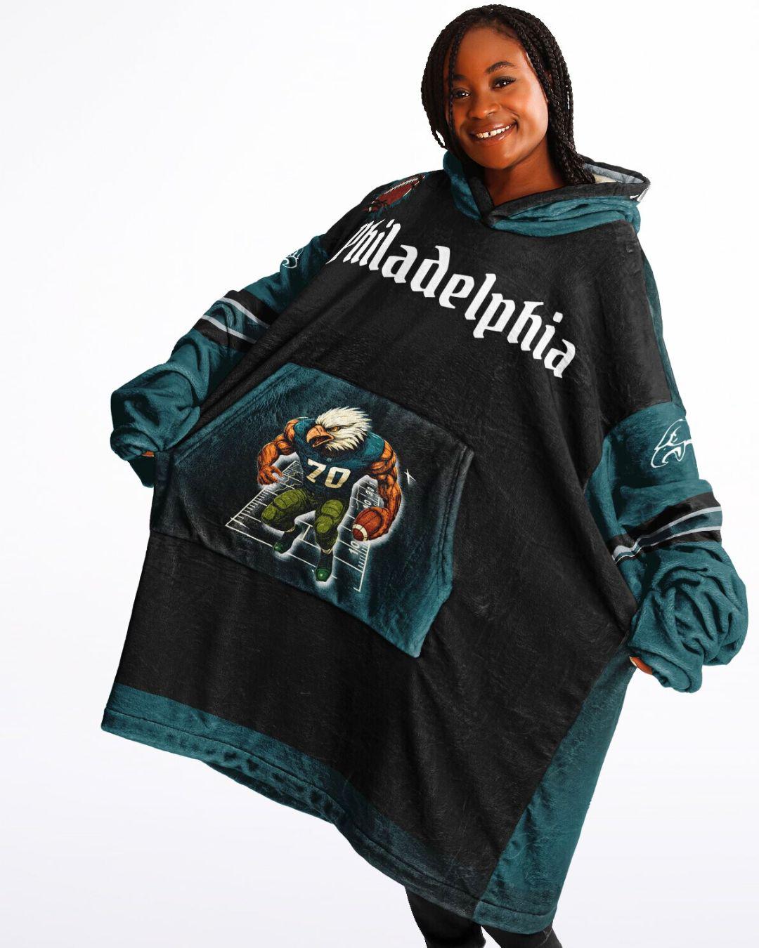 Philadelphia Football Oversized Hooded Blanket: Bird Black Distressed Player Cuddle Hoodie