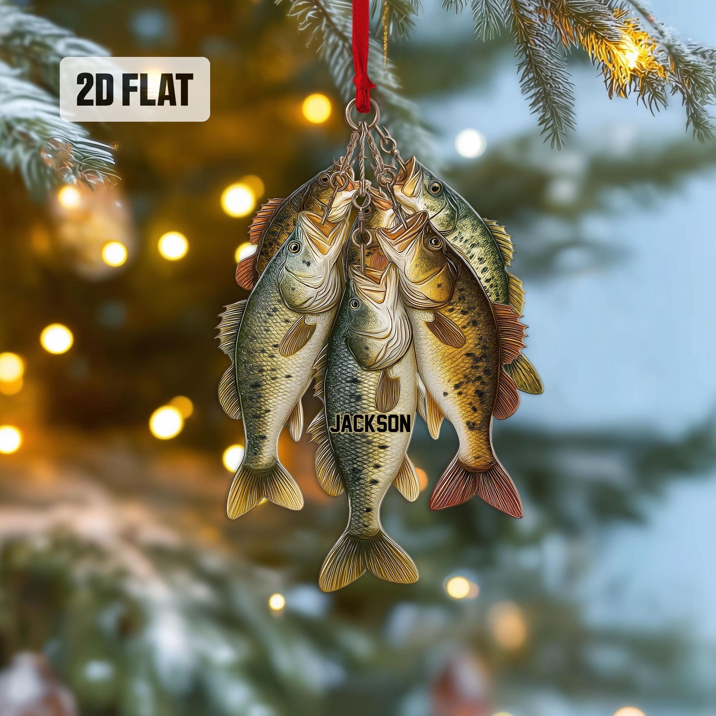 Personalized Fishing 2D Flat Ornament, Custom Fishing Christmas Tree Ornament, Bass Fish Ornament, Xmas Gift for Fisherman, Dad, Husband