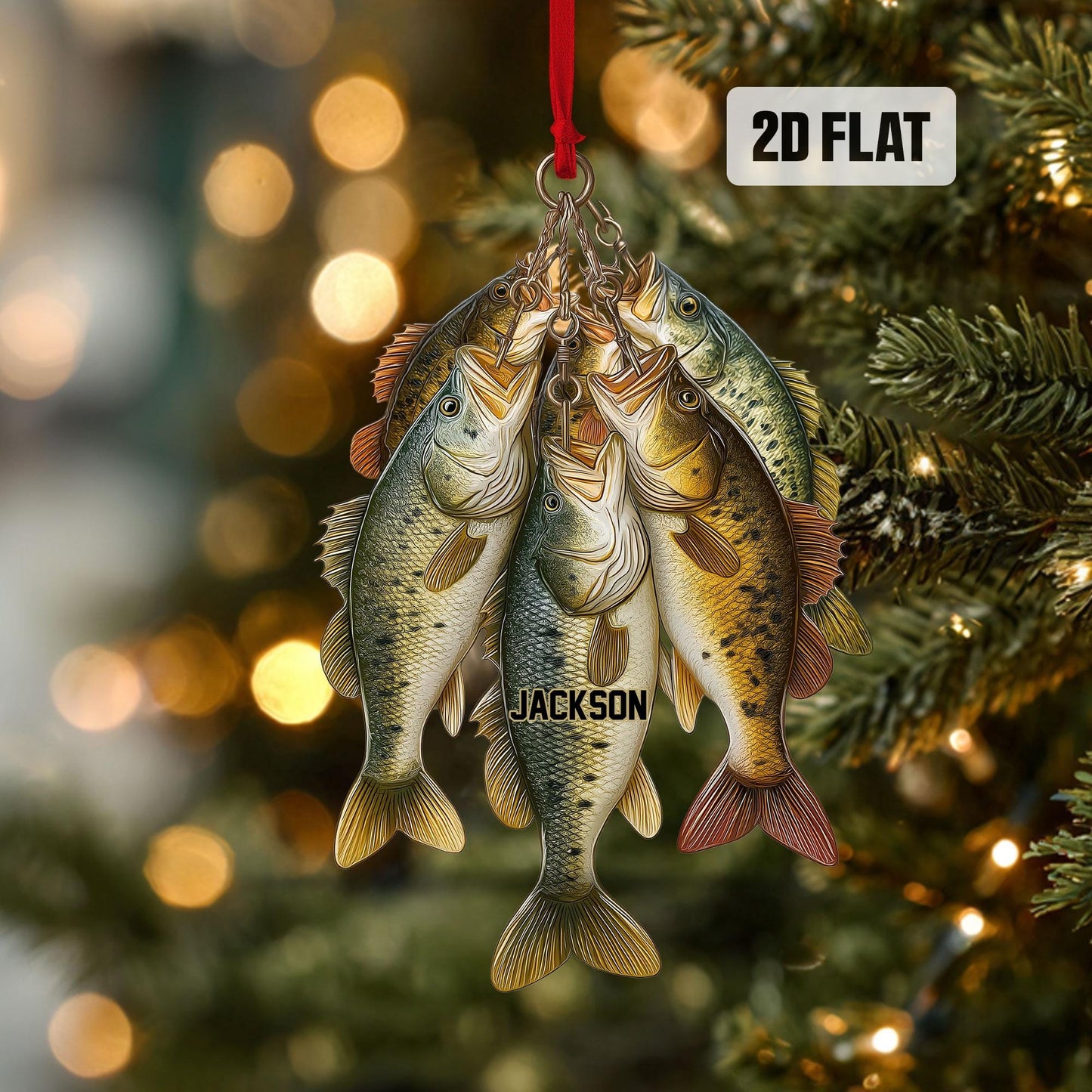 Personalized Fishing 2D Flat Ornament, Custom Fishing Christmas Tree Ornament, Bass Fish Ornament, Xmas Gift for Fisherman, Dad, Husband