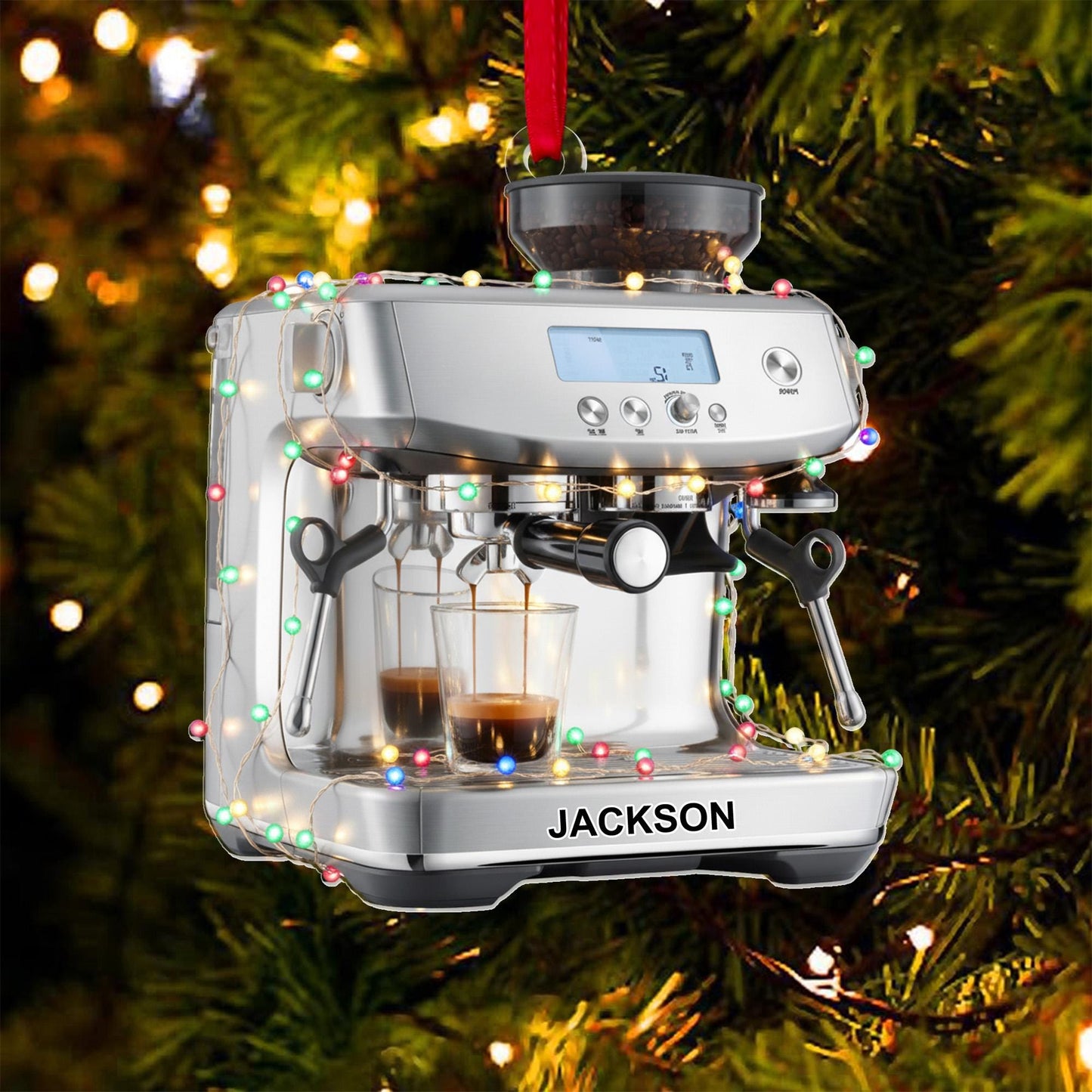 Personalized Coffee Machine Ornament Christmas, Espresso Maker Ornament Gift For Coffee Lovers Holiday, Flat 2D Ornament, Gift For Him