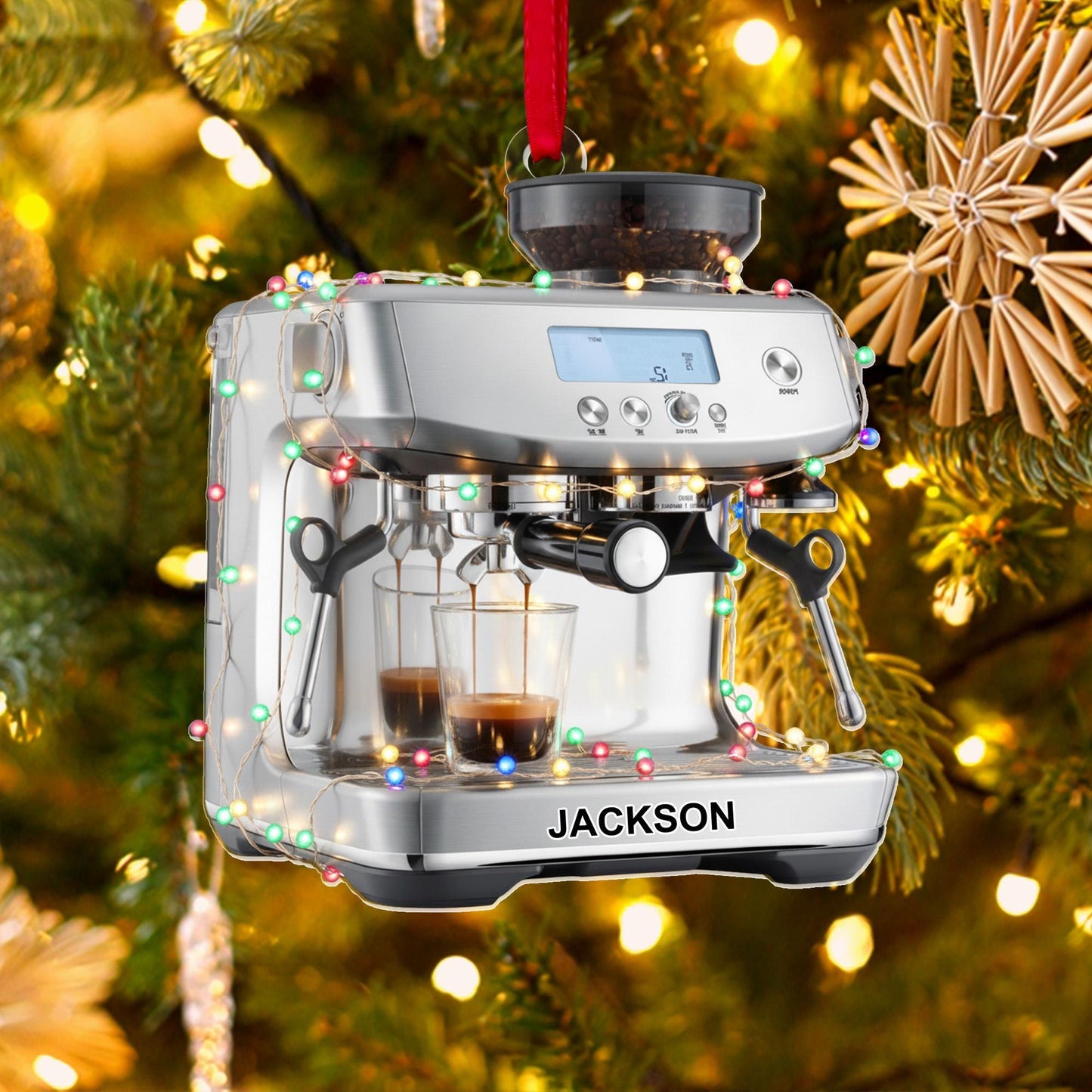 Personalized Coffee Machine Ornament Christmas, Espresso Maker Ornament Gift For Coffee Lovers Holiday, Flat 2D Ornament, Gift For Him