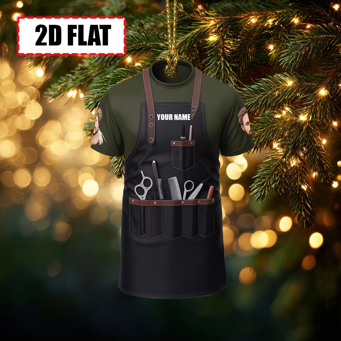 Custom Barber Christmas Ornament, Tree Hanging Decor, Flat 2D Acrylic Hairstylist Apron Keepsake, Personalized Gift for Barber Stylist