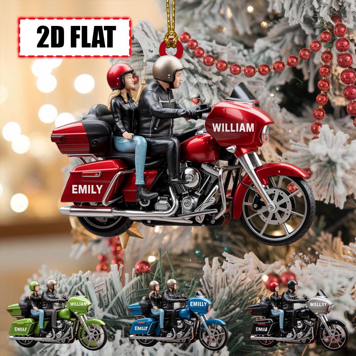 Custom Couple Motorcycle Christmas Ornament – Tree Hanging Decor, Flat 2D Acrylic, Holiday Keepsake Gift for Bikers 2025