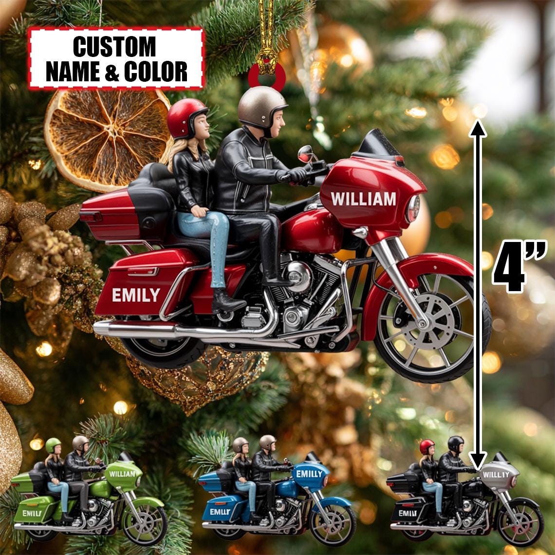 Custom Couple Motorcycle Christmas Ornament – Tree Hanging Decor, Flat 2D Acrylic, Holiday Keepsake Gift for Bikers 2025
