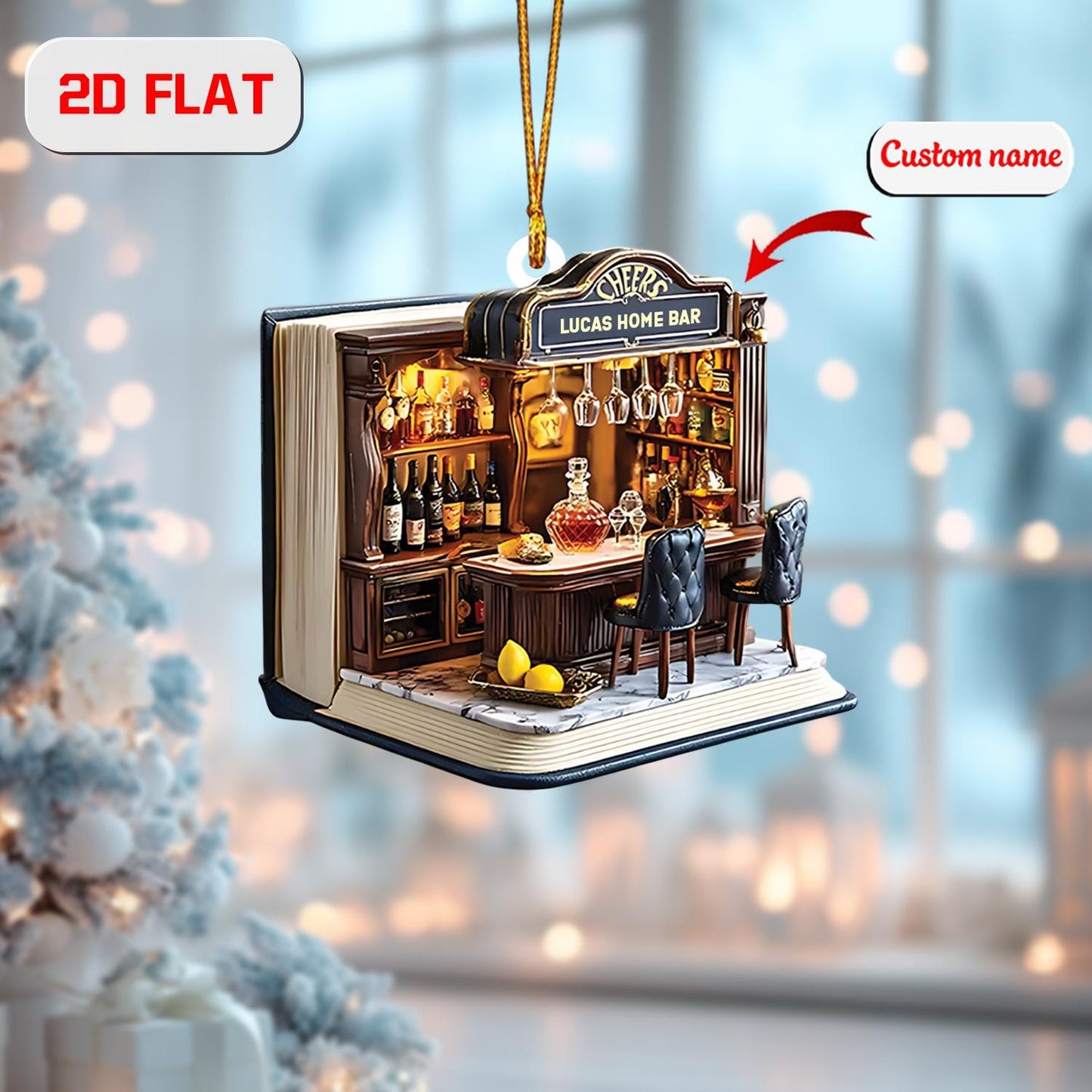 Custom Home Bar Ornament, Personalized Bartender Christmas Ornament, Bar Decoration Holiday Ornament, Unique Gift for Bar Owner,