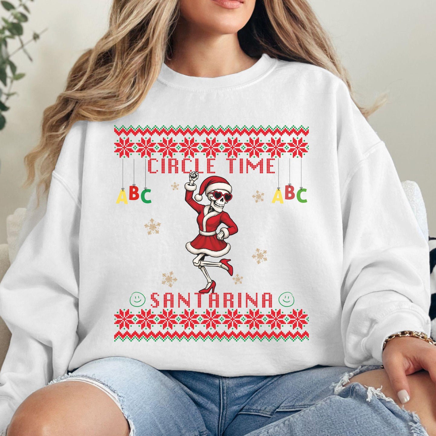 Ugly Christmas For Pre-K Teacher Christmas Skeleton Santa Sweatshirt Funny Christmas for Teacher Ugly Xmas