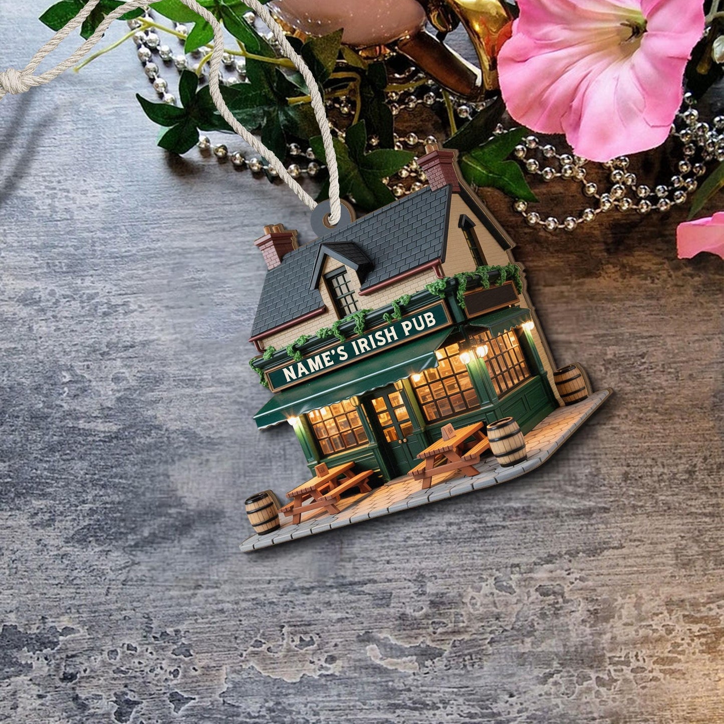 Personalized Irish Pub Ornament, Irish 2D Flat Ornament, Ireland Gifts Shamrock, Irish Christmas Keepsake 2025, Pub Decor Gift For Pub Lover