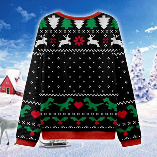 T-Rex Ugly Christmas Sweater, Dinosaur Eating Gingerbread Xmas Jumper, Funny Holiday Sweatshirt, Unisex Gift for Him Her