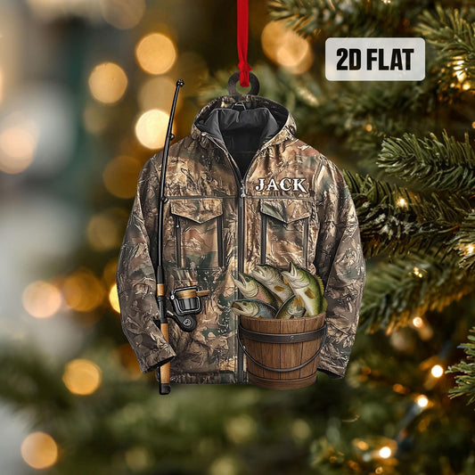 Personalized Fishing 2D Flat Ornament, Custom Bass Fish Christmas Tree Ornament, Fishing Vest Christmas, Gift for, Dad, Husband, Fisherman