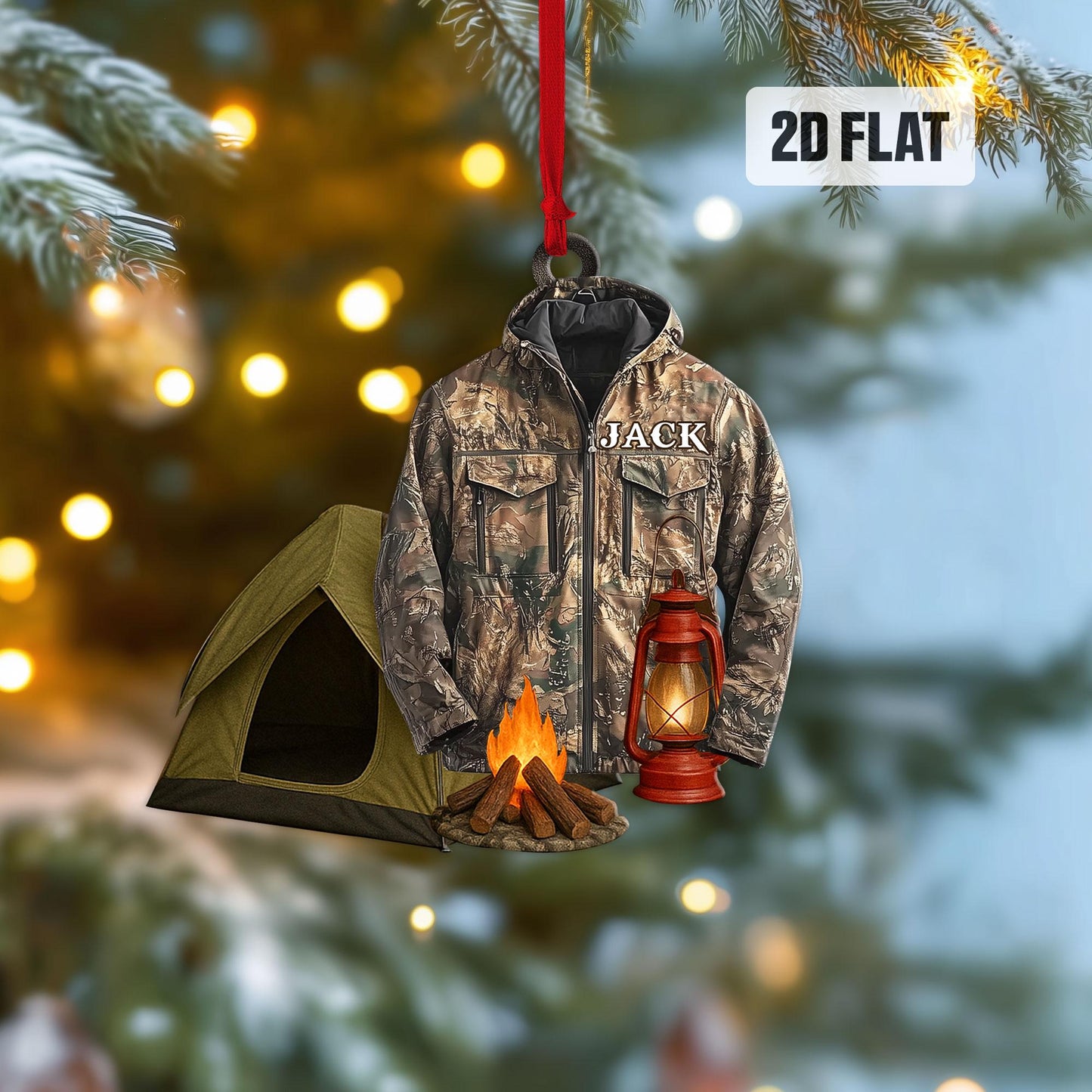 Personalized Camping 2D Flat Ornament, Custom Camping Christmas Tree Ornament, Hiking Ornament, Outdoor Adventure, Camping Gift for Him
