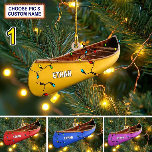 Custom Name Canoe Xmas Personalized Ornament, Christmas Tree Hanging Decor, Christmas Ornament, 2D Flat Ornamen
