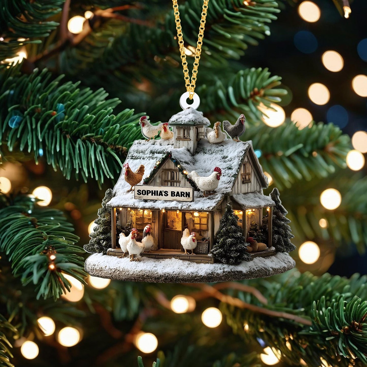 Farmhouse Chicken Barn Christmas Ornament, Farmhouse Holiday Tree Decoration for Xmas, Rustic Country Holiday Tree Decoration, Xmas Gift