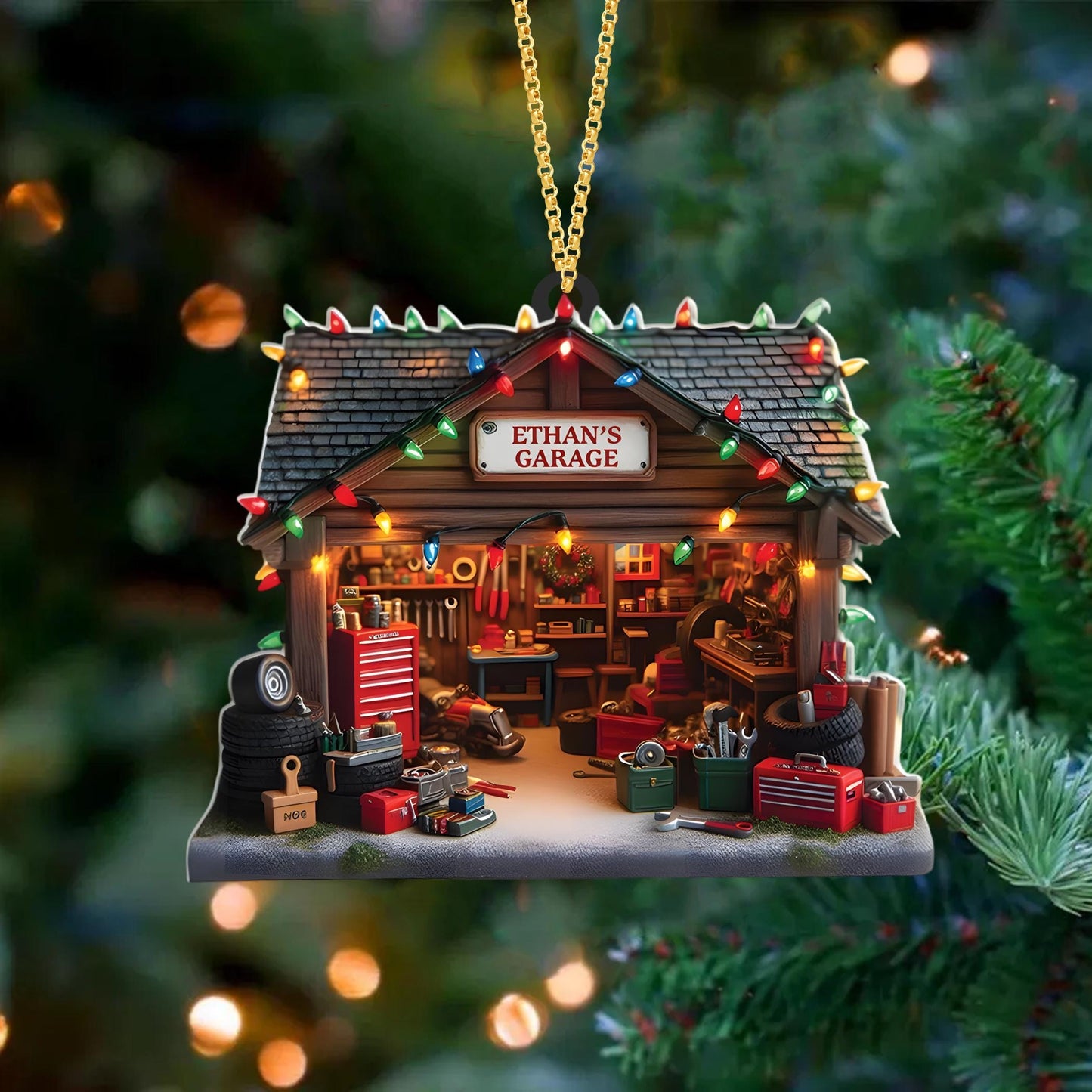 Personalized Garage Flat Ornament, Mechanic Ornament, Car Enthusiasts, 2D Acrylic Flat Ornament Not 3D, Mechanic Repair Shop Decor