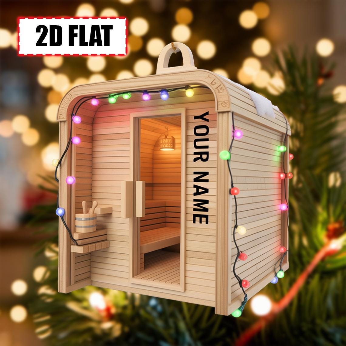 Personalized Sauna Ornament – Custom Name Wooden Spa Room Christmas Tree Decoration Unique Relaxation Gift for Sauna Lovers, Spa Enthusiasts