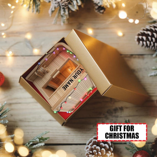 Personalized Sauna Ornament – Custom Name Wooden Spa Room Christmas Tree Decoration Unique Relaxation Gift for Sauna Lovers, Spa Enthusiasts