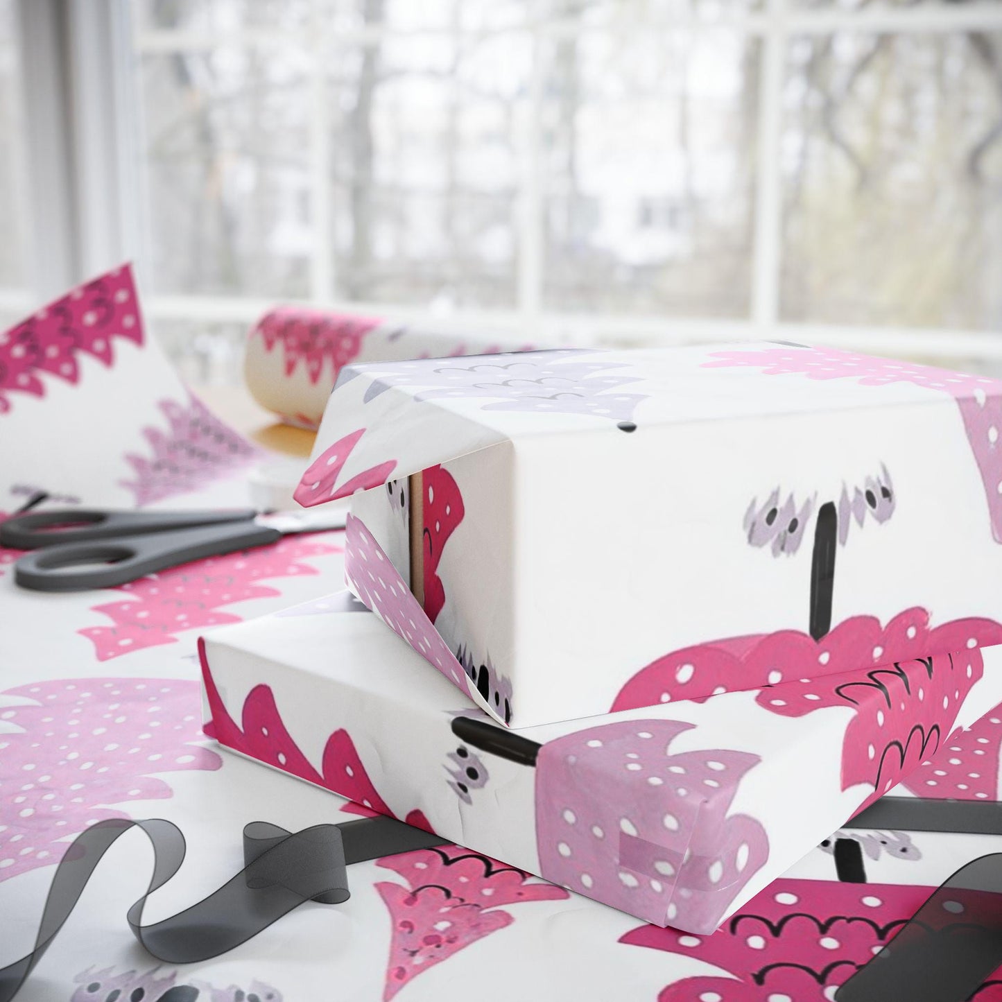 Pink Christmas Trees Wrapping Paper - Perfect for Baby Showers, Birthdays, Parties, Gift Wrap, and Celebrations, Unique Gift Giving