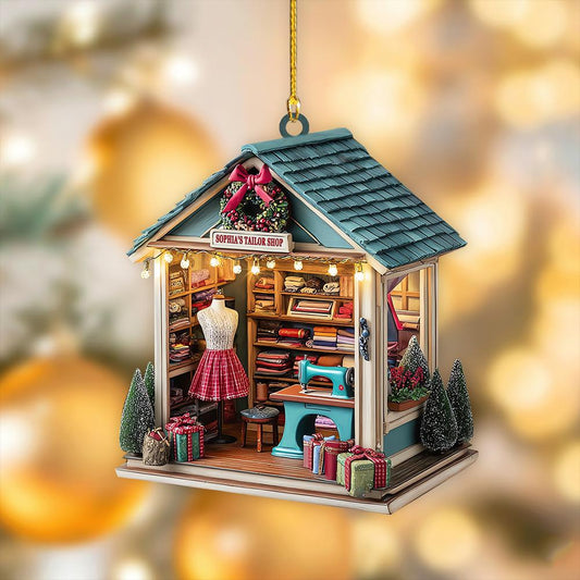 Custom Dreamy Tailor Shop 2D Flat Acrylic Ornament, Sewing Ornament, Gift for Future Tailor, Gift for Sewing Lovers, Xmas Sewing Machine