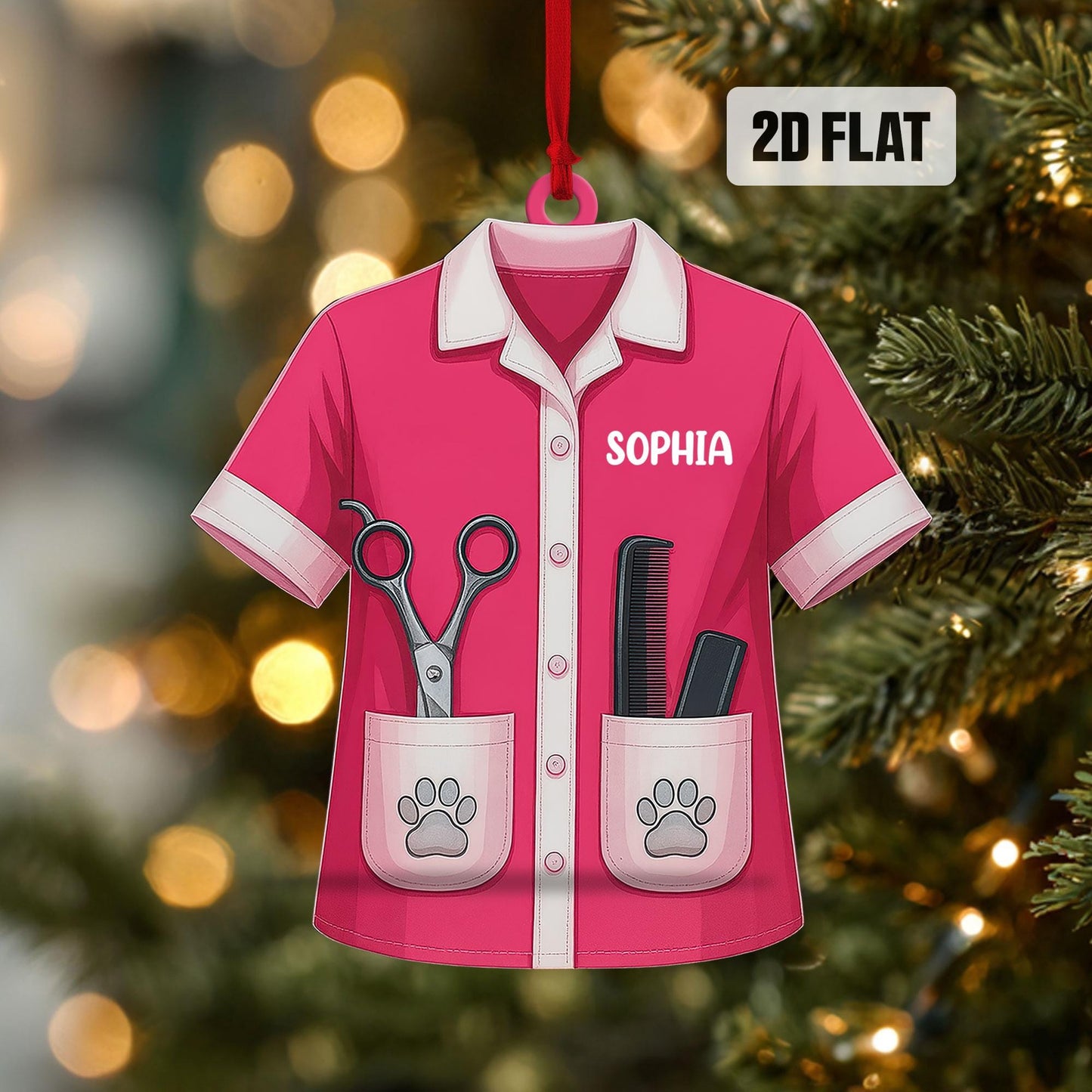 Personalized  Pet Groomer 2D Flat Ornament, Custom Pet Grooming Christmas Tree Ornament, Pet Salon Decor, Gift For Pet Lovers, Dog Mom Gift