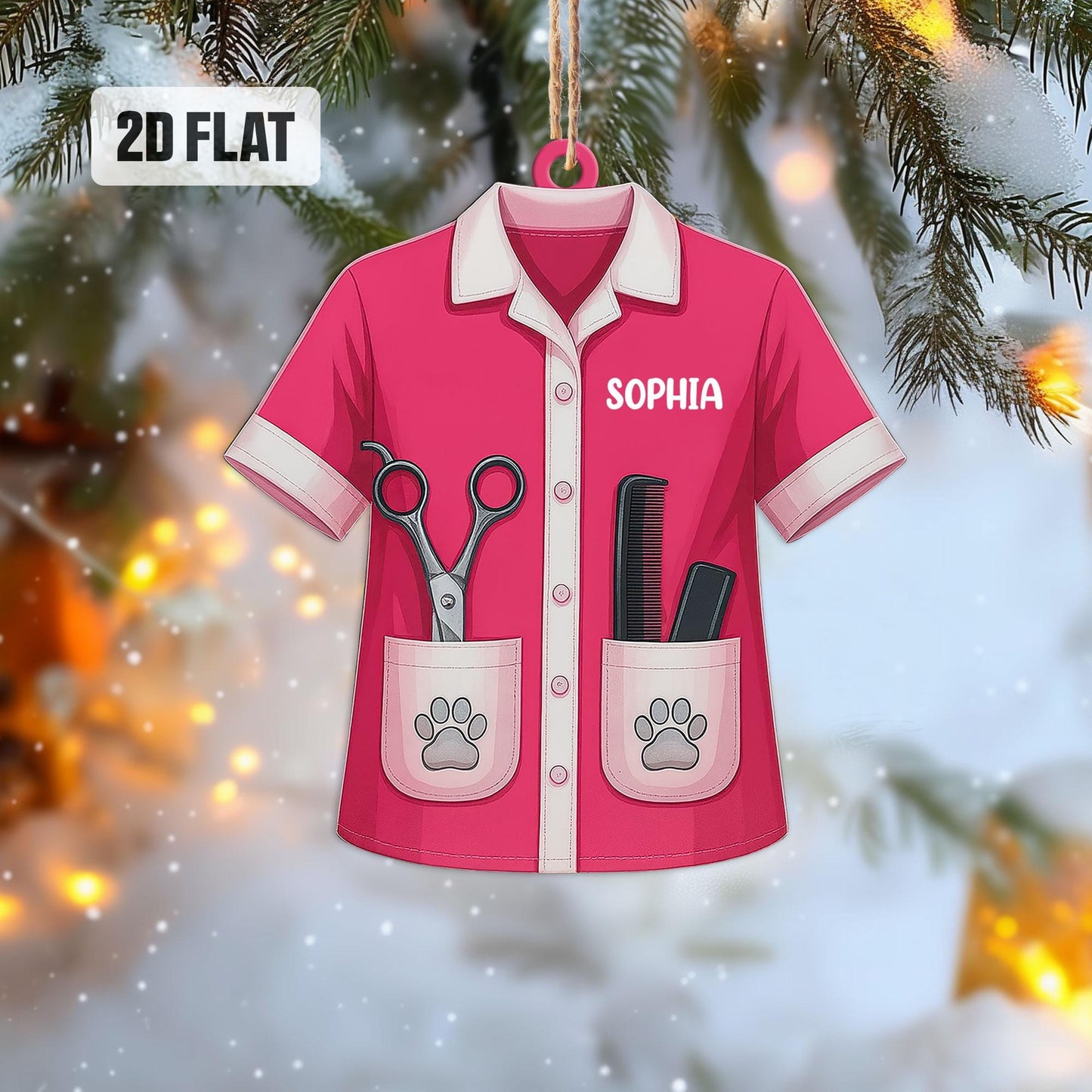 Personalized  Pet Groomer 2D Flat Ornament, Custom Pet Grooming Christmas Tree Ornament, Pet Salon Decor, Gift For Pet Lovers, Dog Mom Gift