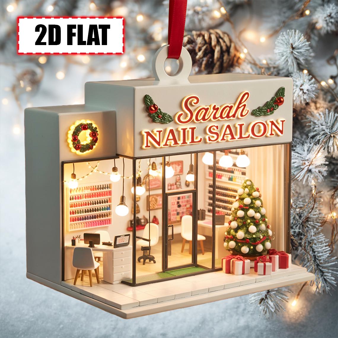 Custom Nail Salon Christmas Ornament – Flat 2D Acrylic Tree Decoration, Personalized Salon Gift, Beauty Shop Holiday Decor Keepsake