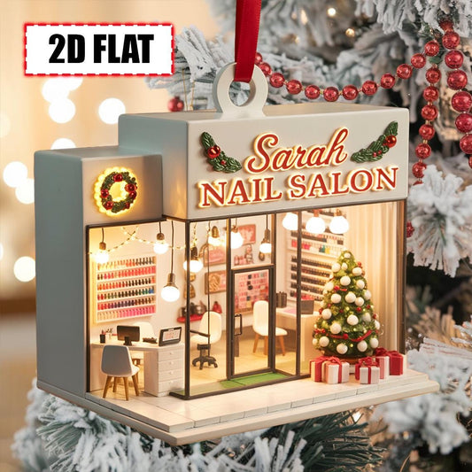 Custom Nail Salon Christmas Ornament – Flat 2D Acrylic Tree Decoration, Personalized Salon Gift, Beauty Shop Holiday Decor Keepsake