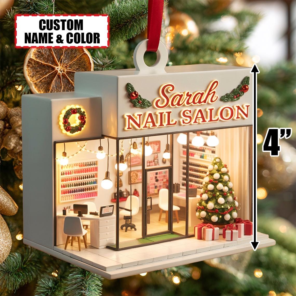 Custom Nail Salon Christmas Ornament – Flat 2D Acrylic Tree Decoration, Personalized Salon Gift, Beauty Shop Holiday Decor Keepsake