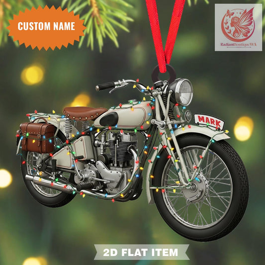 Custom Name Motorcycle Christmas Ornament, 2D Flat Ornament, Christmas Tree Hanging Decor, Motorcycle decoration, Gifts For Car Enthusiasts
