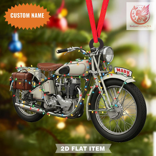 Custom Name Motorcycle Christmas Ornament, 2D Flat Ornament, Christmas Tree Hanging Decor, Motorcycle decoration, Gifts For Car Enthusiasts