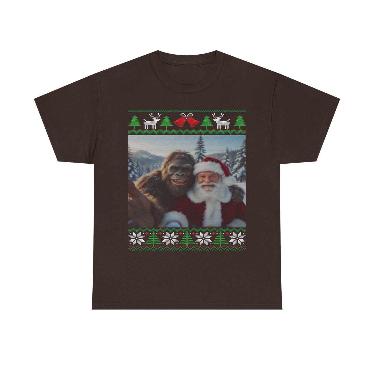 Bigfoot Taking a Selfie With Santa Ugly Christmas Party Design T-shirt for Men and Women Who Love Sasquatch Tee Shirt
