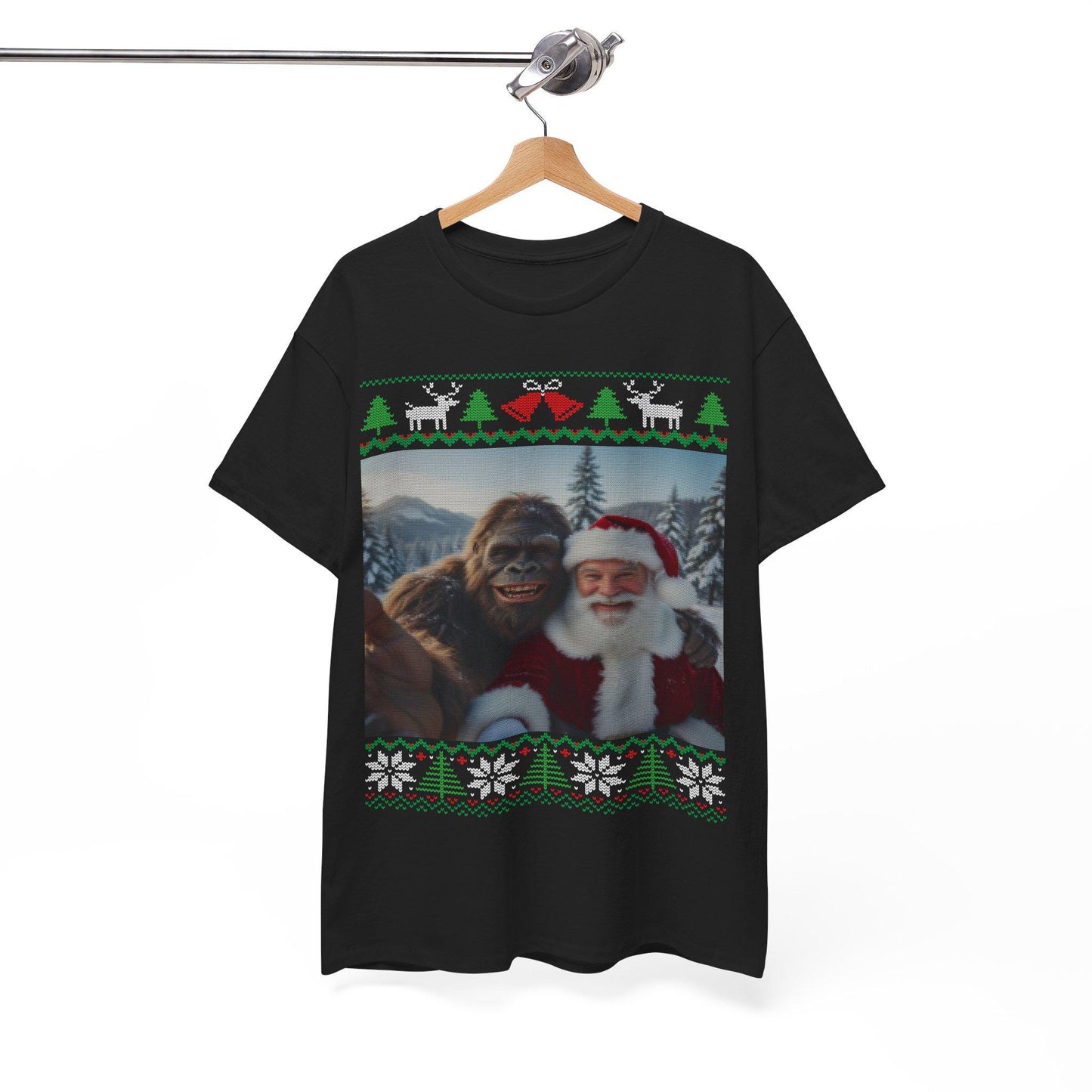 Bigfoot Taking a Selfie With Santa Ugly Christmas Party Design T-shirt for Men and Women Who Love Sasquatch Tee Shirt
