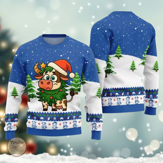 Adorable Santa Cow Ugly Sweater, Funny Cow Christmas Sweater, Cute Cow Sweater, Idea Christmas Gift for Men Women, Holiday Eve Sweater