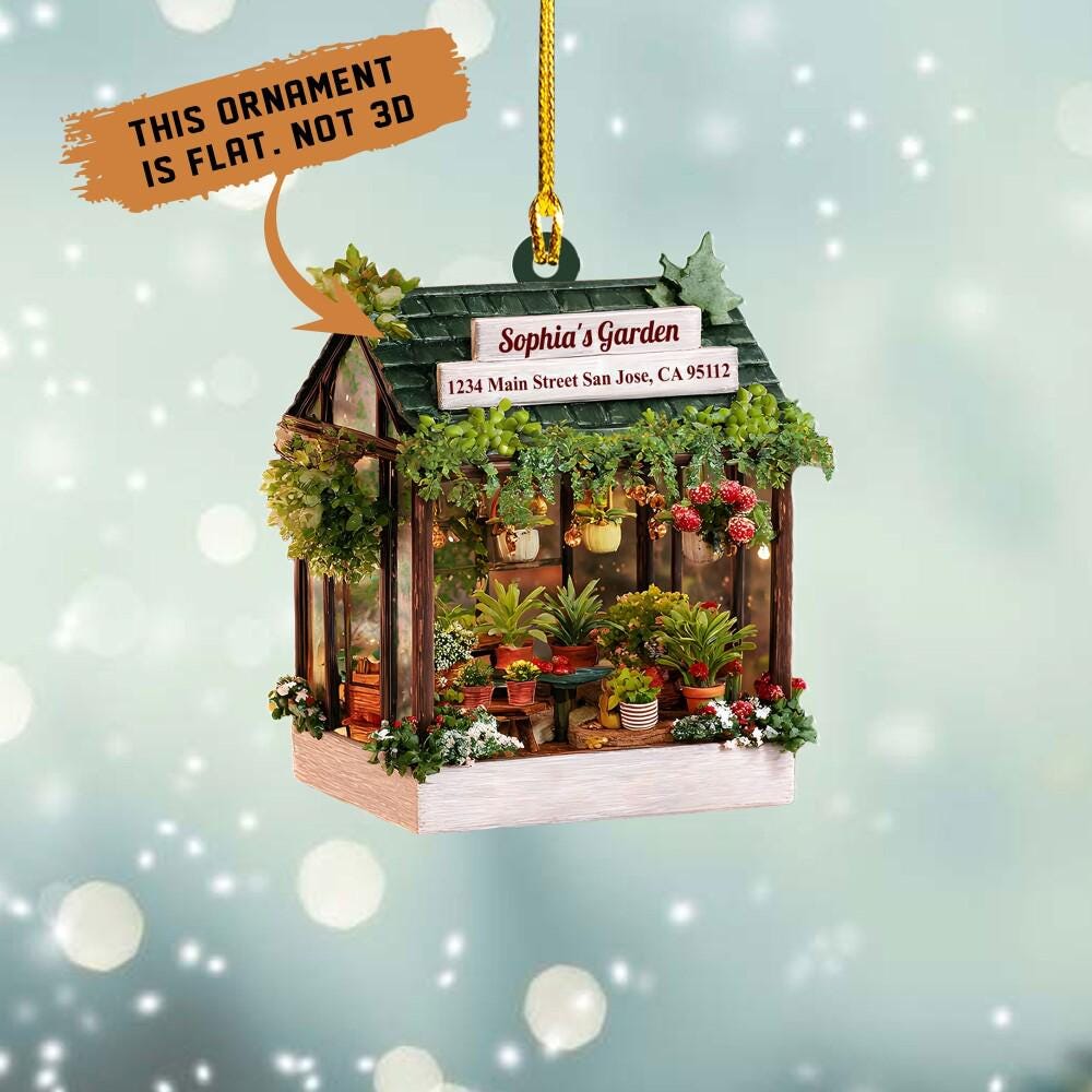 Personalized Garden House 2D Flat Ornament, Gardening Christmas Ornament, Christmas Gift for Gardener Plant Lovers