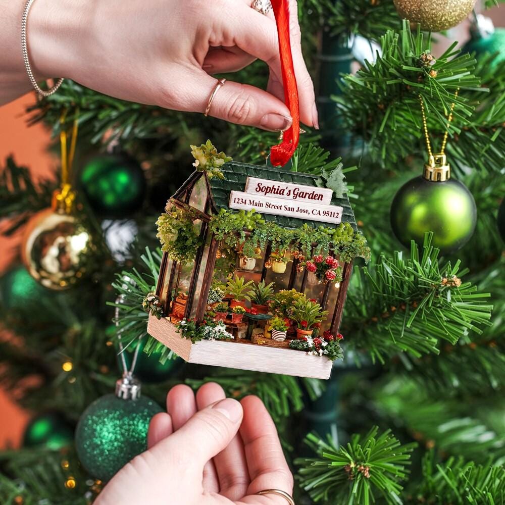 Personalized Garden House 2D Flat Ornament, Gardening Christmas Ornament, Christmas Gift for Gardener Plant Lovers