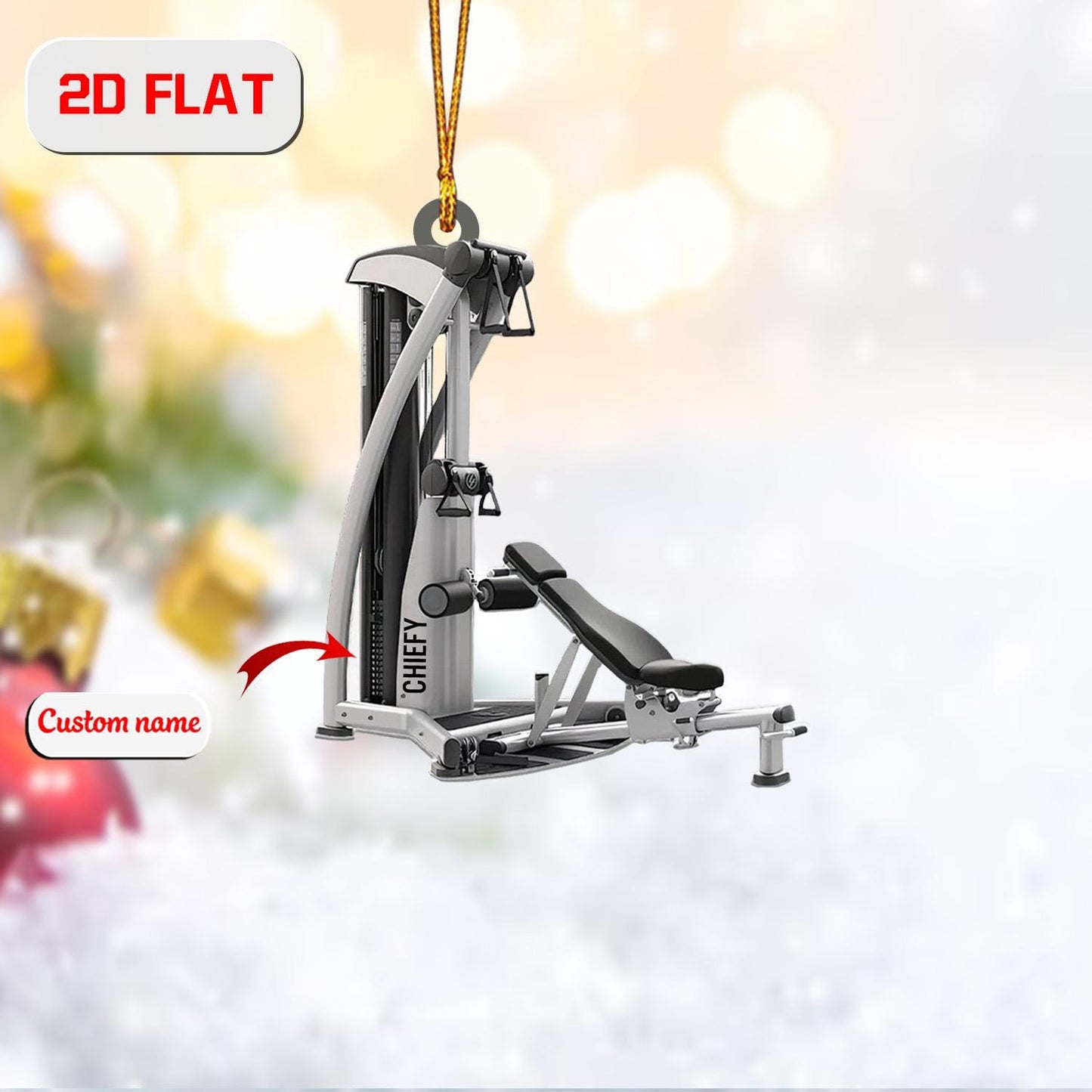Personalized Gym Machine Ornament Custom Name, Acrylic Christmas Decoration, Workout Equipment Ornament Gift for Fitness Lover Trainer