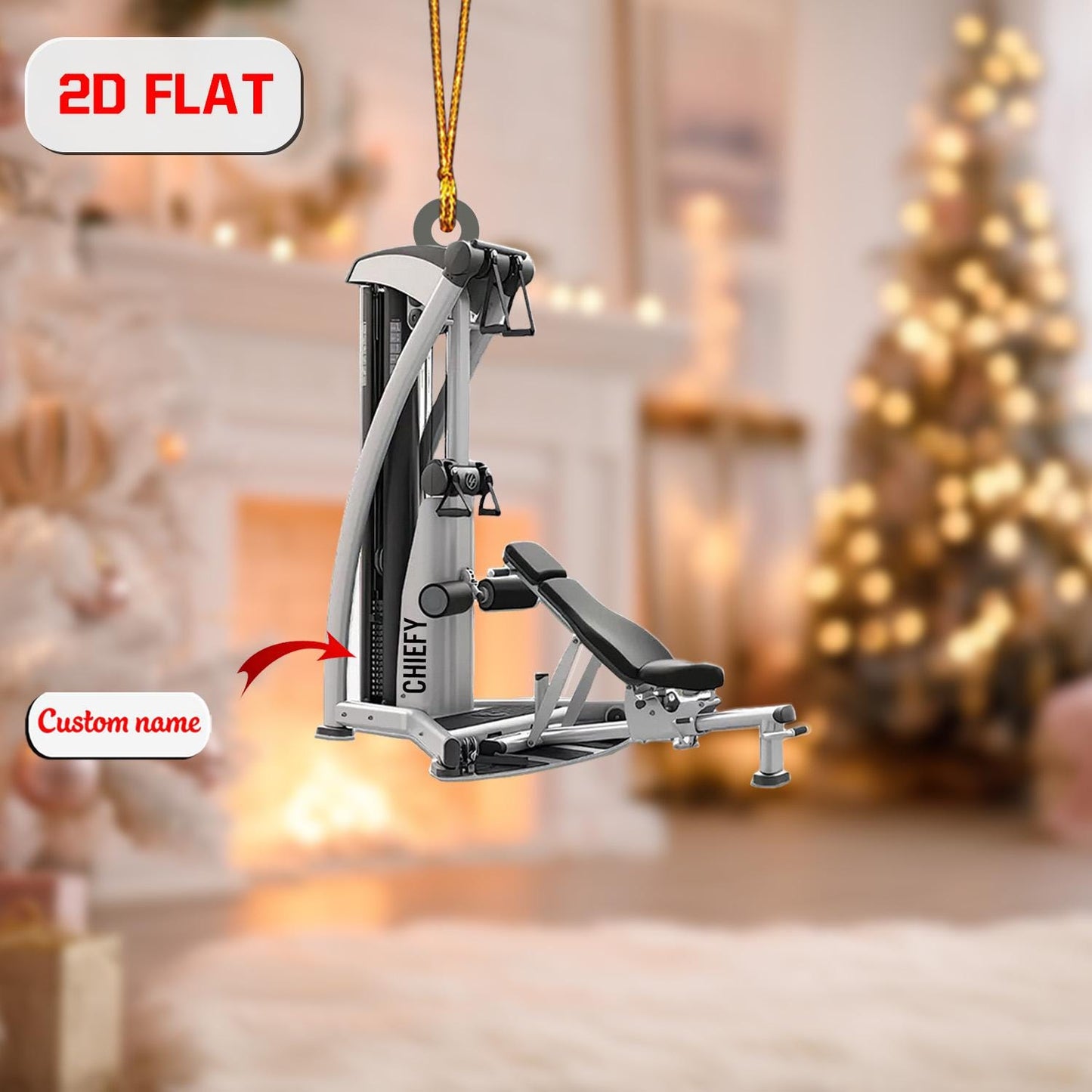 Personalized Gym Machine Ornament Custom Name, Acrylic Christmas Decoration, Workout Equipment Ornament Gift for Fitness Lover Trainer