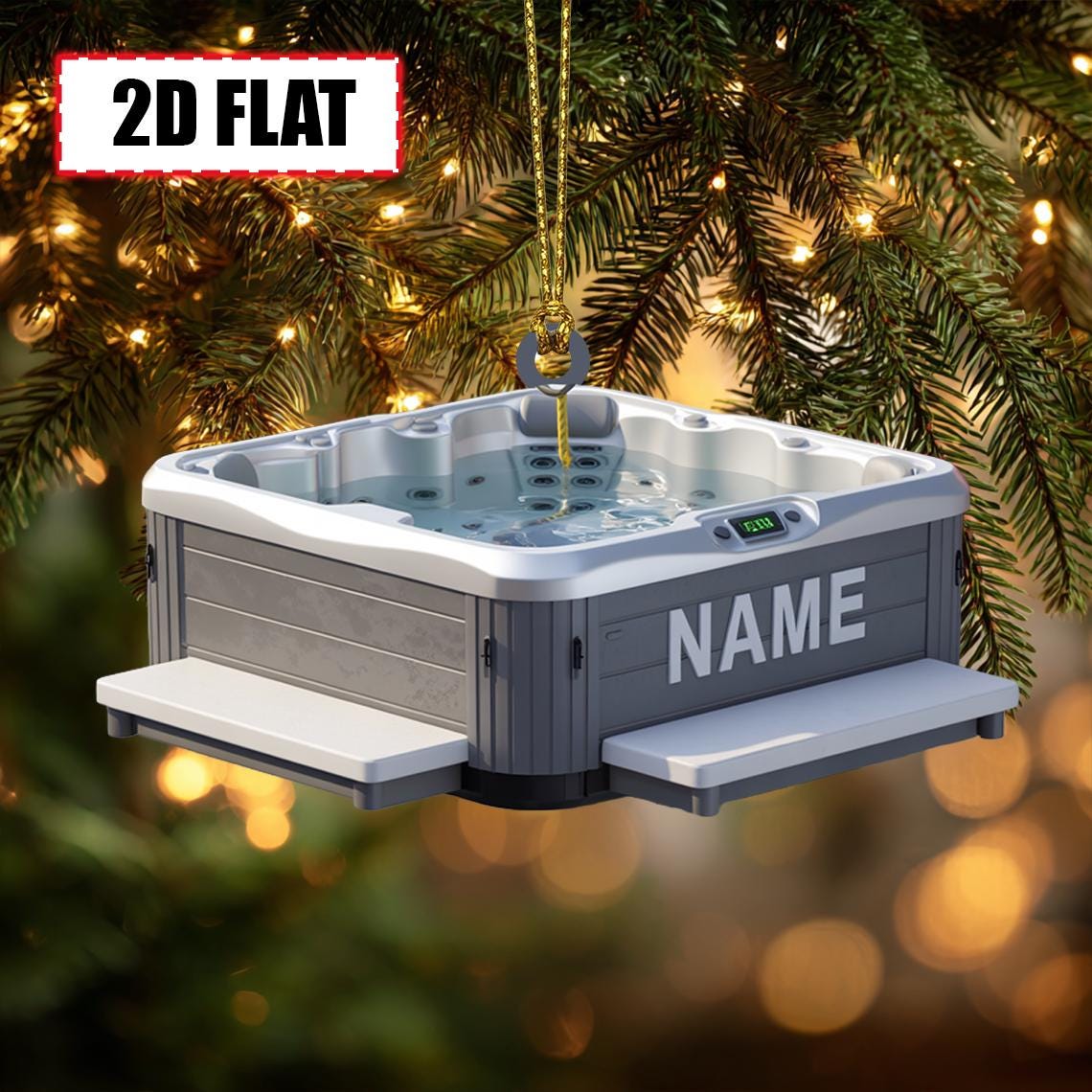 Personalized Hot Tub Christmas Ornament Tree Hanging Decor Flat 2D Acrylic Custom Spa Gift for Relaxation Lovers, Pool Owners, Family Friend