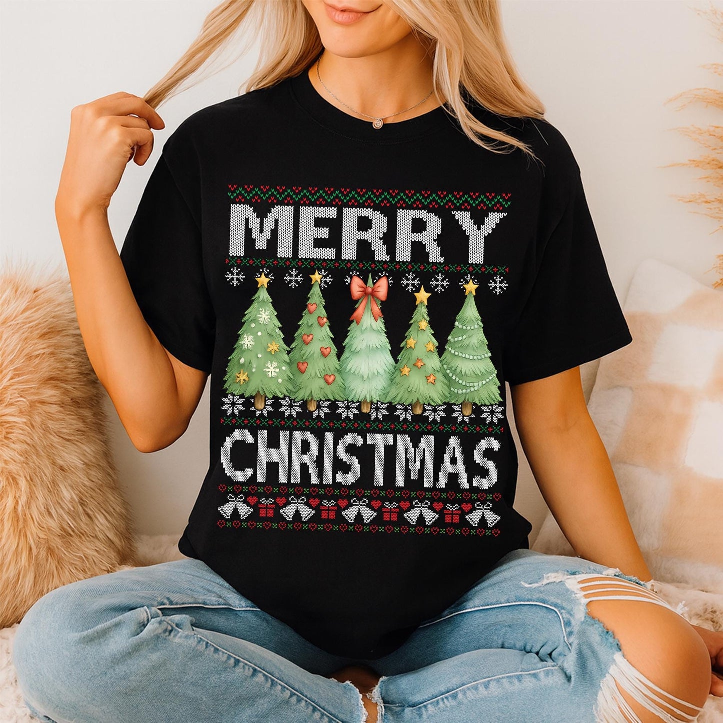 Ugly Merry Christmas Trees Sweatshirt, Merry and Bright Trees Shirt, Merry Christmas Shirt, Holiday , Womens Holiday Shirt