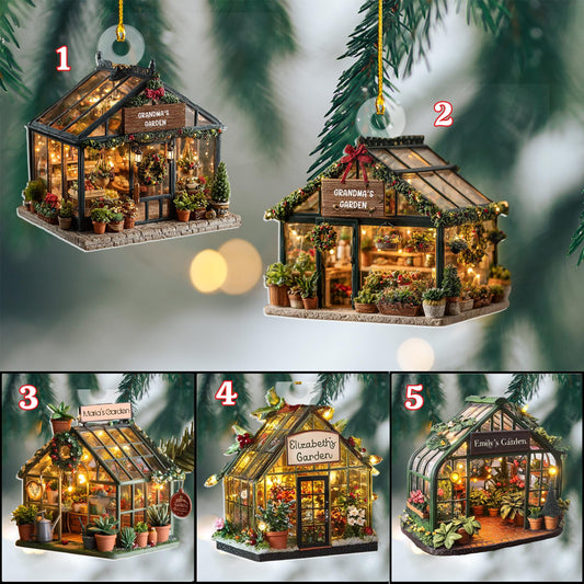 Personalized Name Garden House Ornament, 2D FLAT, Custom Name Greenhouse Acrylic Ornament, Plant Ornament Christmas, Gift For Plant Lovers