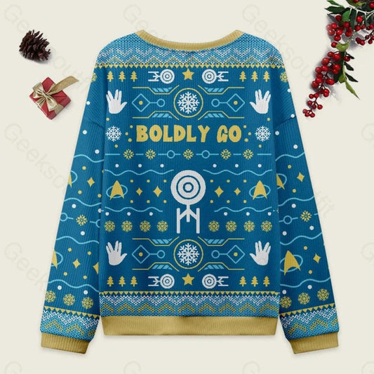 Star Trek Boldly Go Ugly Christmas Sweater, All Over Print Holiday Jumper Ugly Sweater, Funny Sci-Fi Xmas Pullover Gift for Trekkie Fans