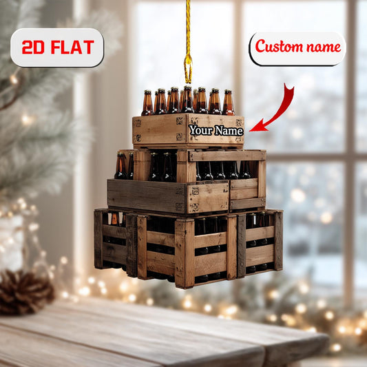 Custom 2D Flat Acrylic Christmas Ornament, Personalized Beer Crate Gift, Vintage Bottle Decoration, Unique Holiday Keepsake Ornament