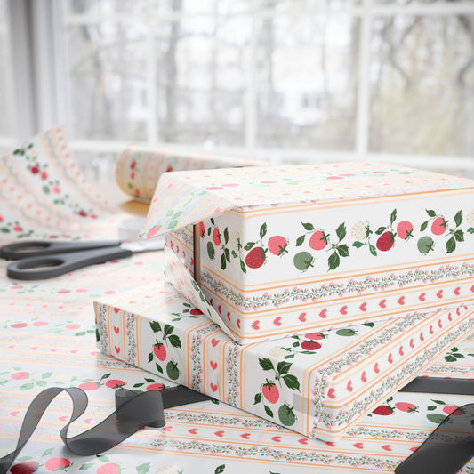 Pink Berry Wrapping Paper: Preppy Girly Gift Wrap