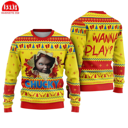 Chucky Ugly Christmas Sweater, Chucky Wanna Play Christmas Shirt, Chucky Horror Holiday Sweater, Trick Or Treat Shirt, Christmas Party