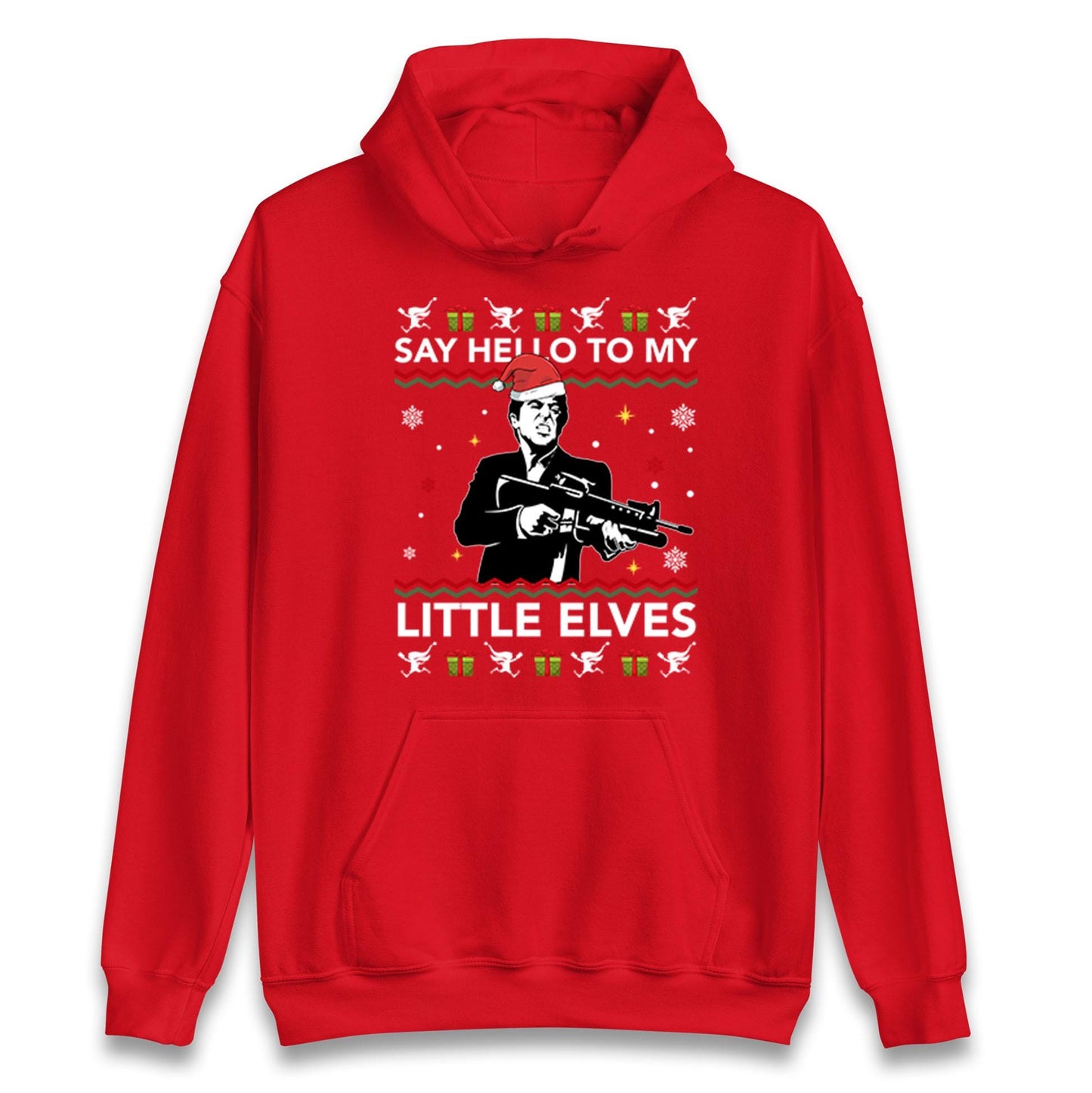 Say Hello To My Little Elves Jumper, Funny Scarface Xmas Hoodie, Cool Retro Christmas T Shirt, Humorous Holiday Movie Gift Sweatshirt