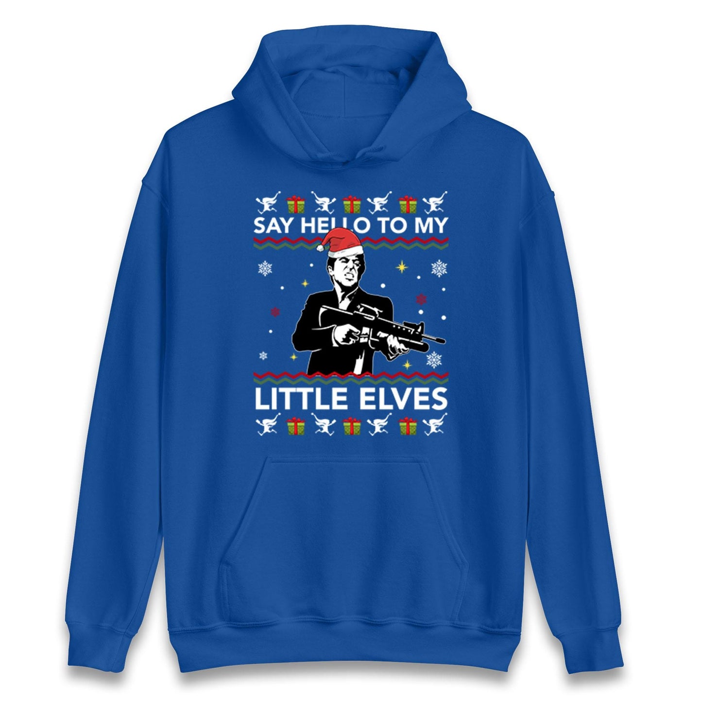 Say Hello To My Little Elves Jumper, Funny Scarface Xmas Hoodie, Cool Retro Christmas T Shirt, Humorous Holiday Movie Gift Sweatshirt
