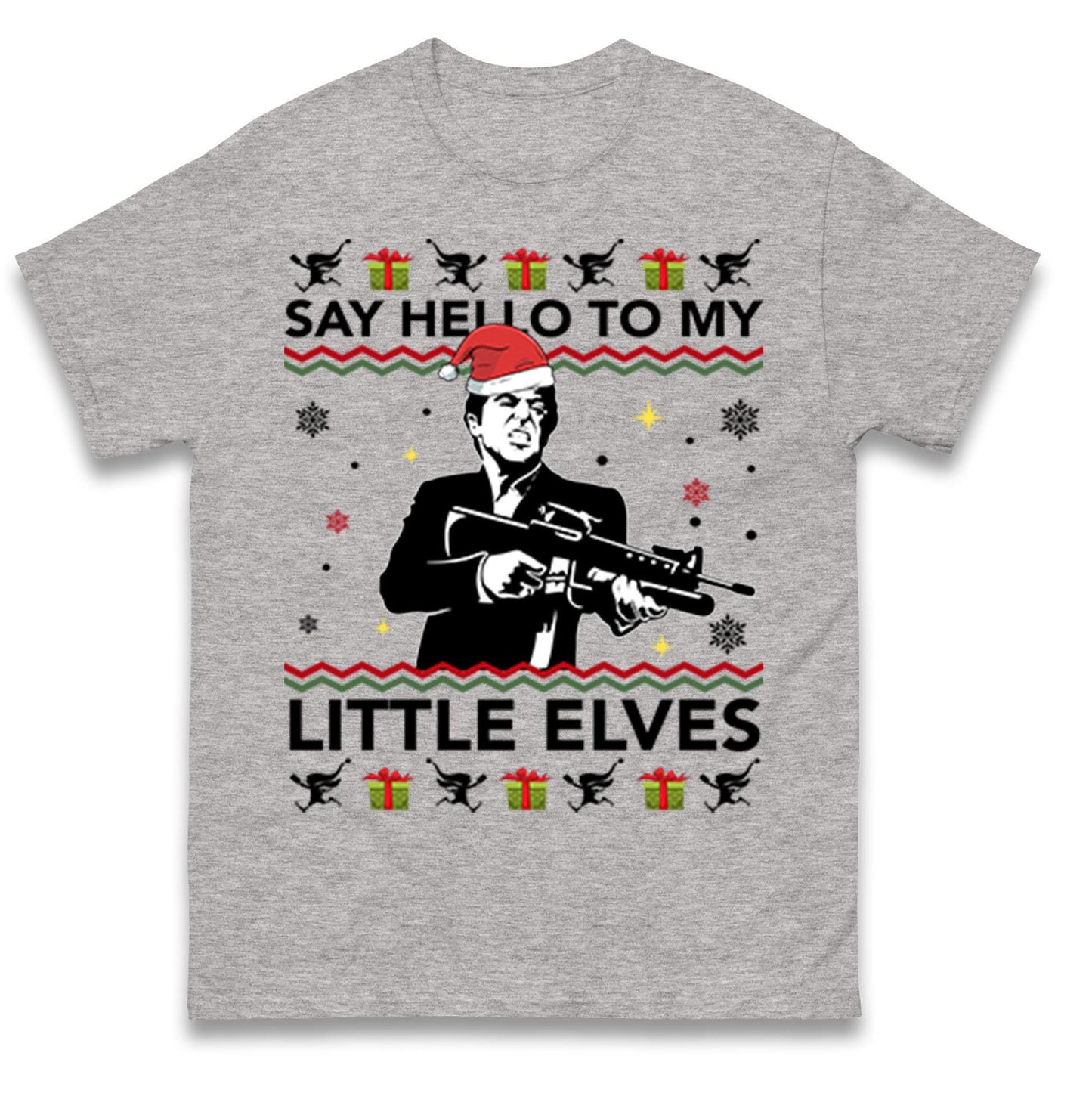 Say Hello To My Little Elves Jumper, Funny Scarface Xmas Hoodie, Cool Retro Christmas T Shirt, Humorous Holiday Movie Gift Sweatshirt